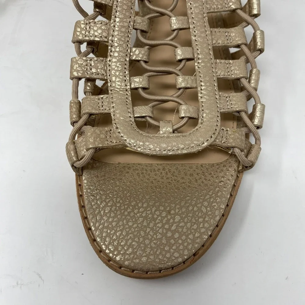 Vince Camuto Women 8W Richetta Gladiator Wedge Sandals Gold Leather Strappy Cage
